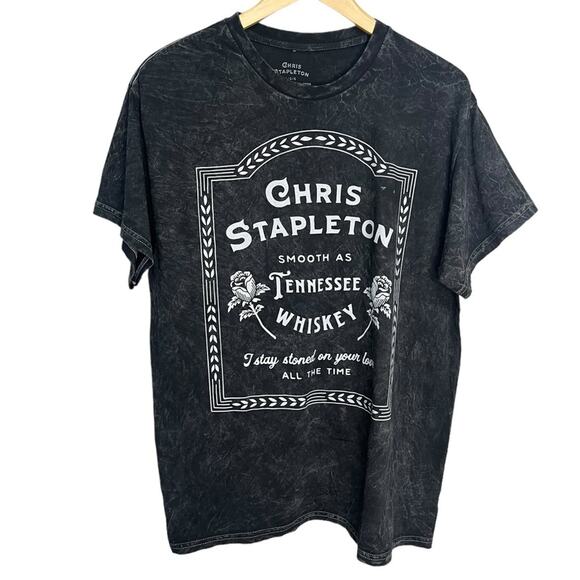 CHRIS STAPLETON Smooth as Tennessee Whiskey Black/White Distressed Tee Size L‎ - Picture 1 of 6